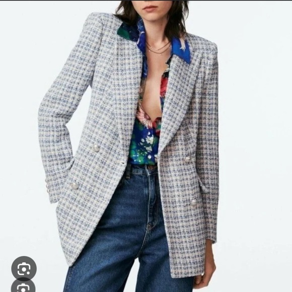 ZARA TEXTURED PLAID BLAZER DOUBLE BREASTED - Picture 8 of 10